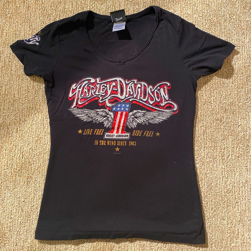 Harley Davidson WOMENS Small Black Short Sleeve Shirt-NOLA